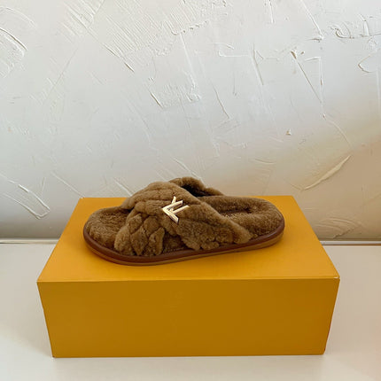 LV BLISS COMFORT MULE IN CHOCOLATE BROWN SHEARLING