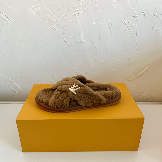 LV BLISS COMFORT MULE IN CHOCOLATE BROWN SHEARLING