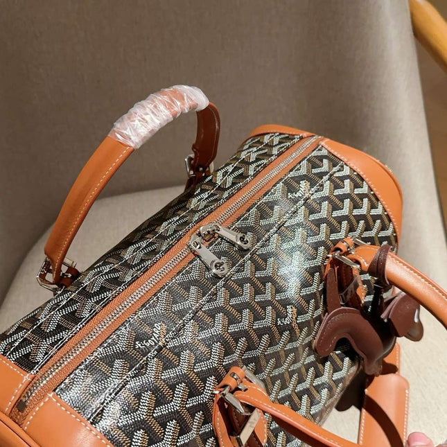 SAC HARDY PM BAG 35 IN BROWN GOYARDINE CANVAS AND TAN CALFSKIN