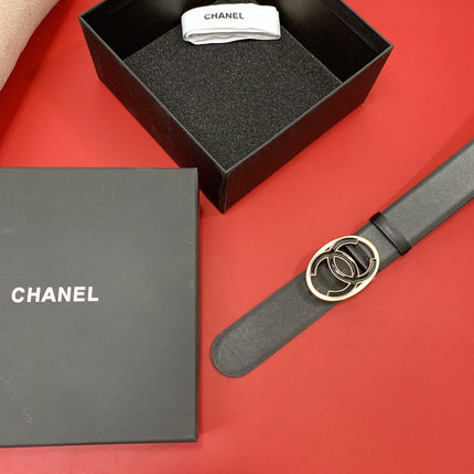 CC 40 MM CIRCLE BUCKLE BELT IN BLACK CALFSKIN WITH GOLD MIX BLACK HARDWARE