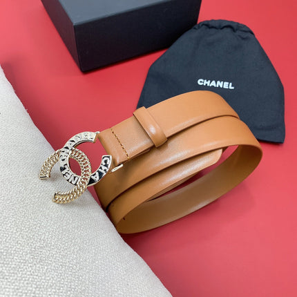CC MEDIUM 30 MM BELT BRONZE BROWN CALFSKIN GOLD HARDWARE WITH LETTER