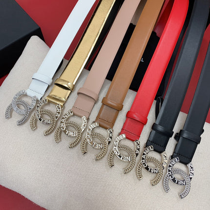 CC MEDIUM 30 MM BELT BRONZE BROWN CALFSKIN GOLD HARDWARE WITH LETTER