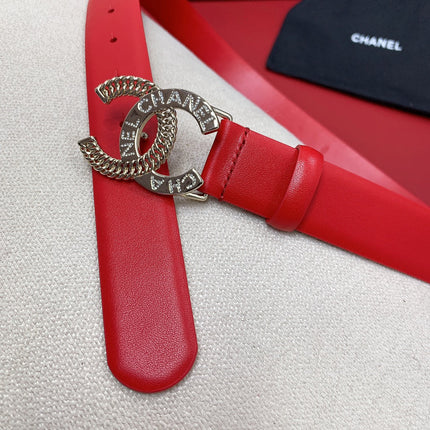 CC MEDIUM 30 MM BELT CHERRY RED CALFSKIN GOLD HARDWARE WITH LETTER