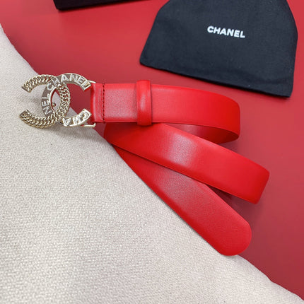 CC MEDIUM 30 MM BELT CHERRY RED CALFSKIN GOLD HARDWARE WITH LETTER