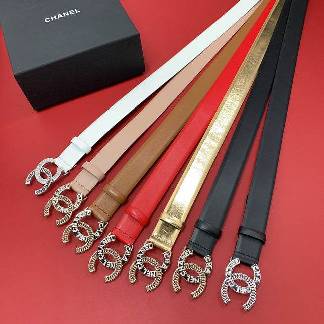 CC MEDIUM 30 MM BELT ALMOND BEIGE CALFSKIN GOLD HARDWARE WITH LETTER