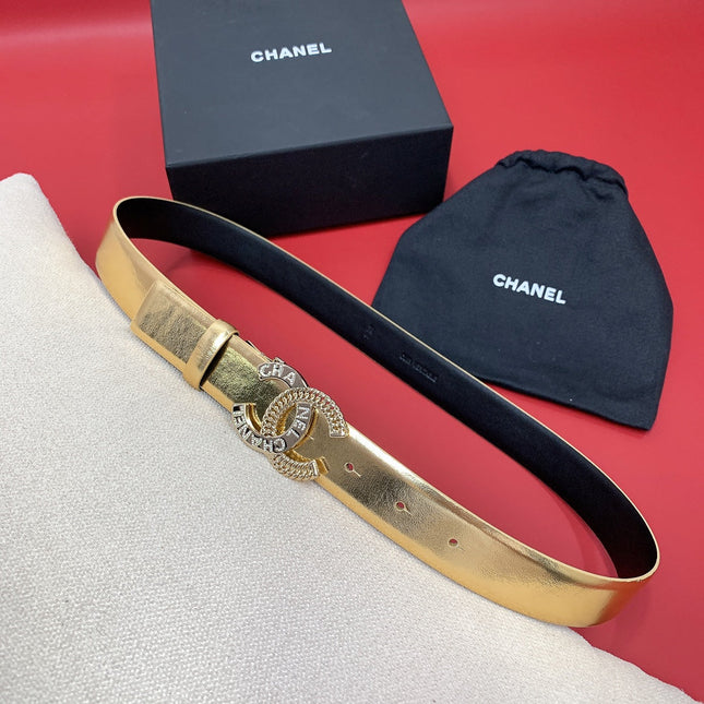 CC MEDIUM 30 MM BELT GOLD CALFSKIN GOLD HARDWARE WITH LETTER