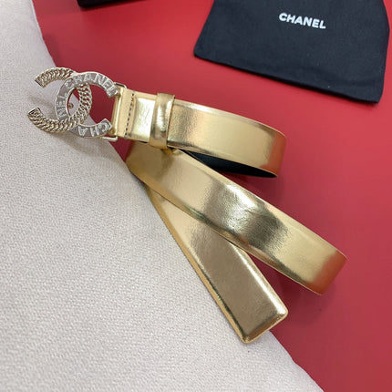 CC MEDIUM 30 MM BELT GOLD CALFSKIN GOLD HARDWARE WITH LETTER