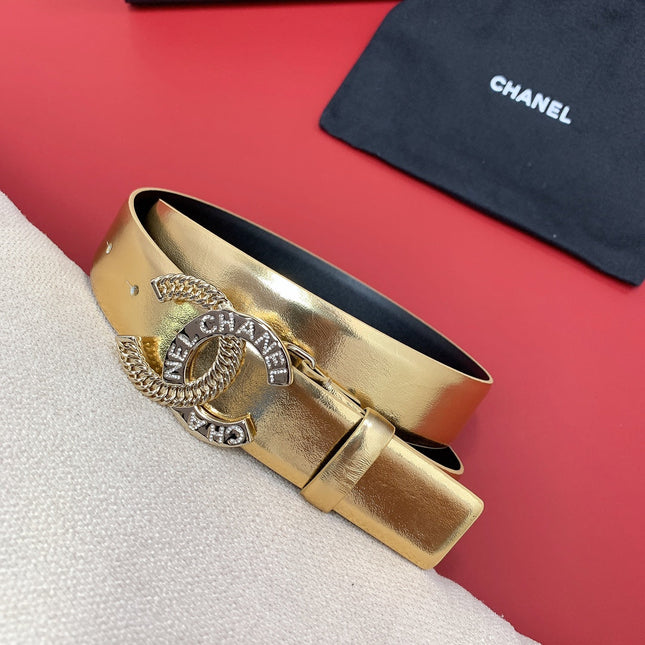 CC MEDIUM 30 MM BELT GOLD CALFSKIN GOLD HARDWARE WITH LETTER