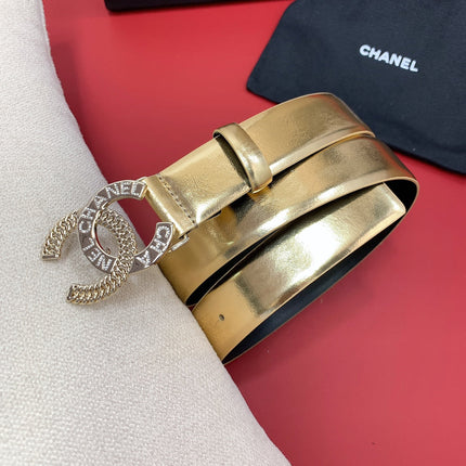 CC MEDIUM 30 MM BELT GOLD CALFSKIN GOLD HARDWARE WITH LETTER
