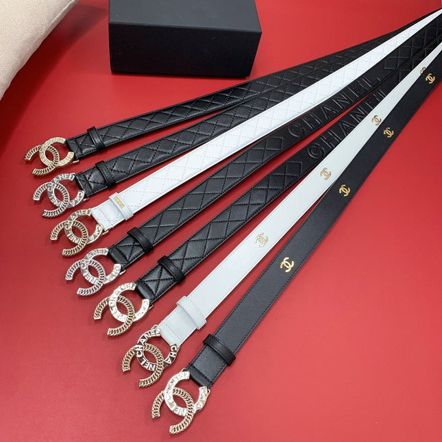 CC MEDIUM 30 MM BELT BLACK EMBROIDERED CALFSKIN SILVER HARDWARE WITH LETTER