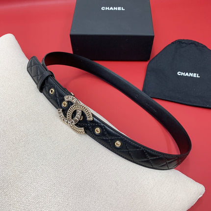 CC MEDIUM 30 MM BELT BLACK EMBROIDERED CALFSKIN GOLD HARDWARE WITH LETTER