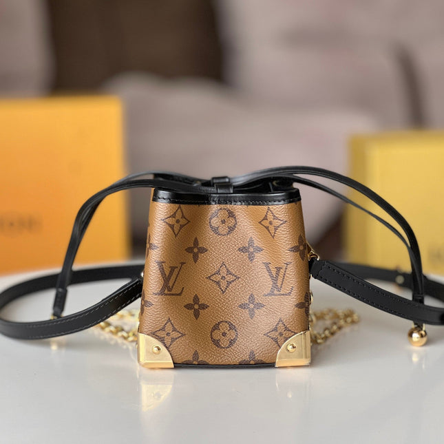 NOE PURSE 11.5 NANO CHARM BROWN MONOGRAM REVERSE CANVAS