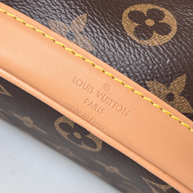 LV 25S NANO NOÉ 16 IN DARK BROWN MONOGRAM COATED CANVAS LEATHER TRIM