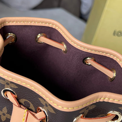 LV 25S NANO NOÉ 16 IN DARK BROWN MONOGRAM COATED CANVAS LEATHER TRIM