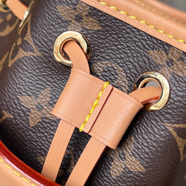 LV 25S NANO NOÉ 16 IN DARK BROWN MONOGRAM COATED CANVAS LEATHER TRIM