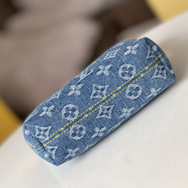 LV 25S HILLS POCHETTE 20 IN BLUE MONOGRAM DENIM CALFSKIN LEATHER STRAP