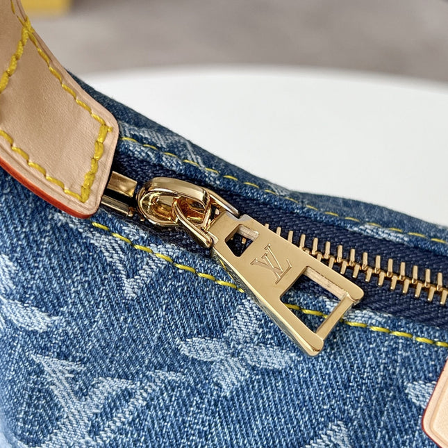 LV 25S HILLS POCHETTE 20 IN BLUE MONOGRAM DENIM CALFSKIN LEATHER STRAP