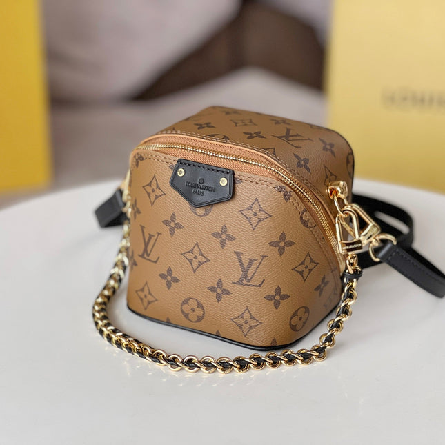 LV 25S JUST IN CASE 14 IN BROWN MONOGRAM CANVAS LEATHER TRIM BLACK