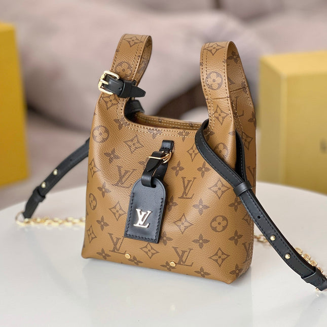 LV 25S ATLANTIS BB 17 IN CARAMEL BEIGE MONOGRAM COATED CANVAS LEATHER TRIM BLACK