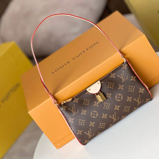 LV 25S POCHETTE TIRETTE 22 IN DARK BROWN MONOGRAM CANVAS GOLD HARDWARE