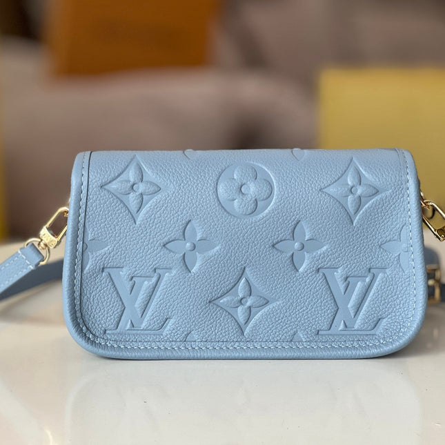 LV 25S MINI NANO DIANE 19 IN BEAU BLUE MONOGRAM EMPREINTE LEATHER GOLD HARDWARE