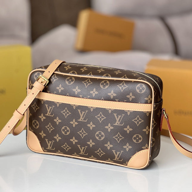 LV 25S TROCADERO MESSENGER BAG 29 IN BROWN MONOGRAM COATED CANVAS