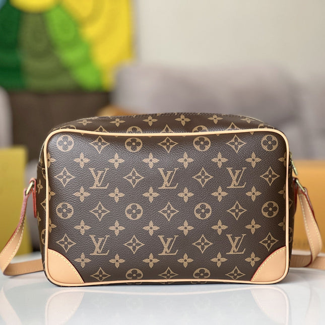 LV 25S TROCADERO MESSENGER BAG 29 IN BROWN MONOGRAM COATED CANVAS