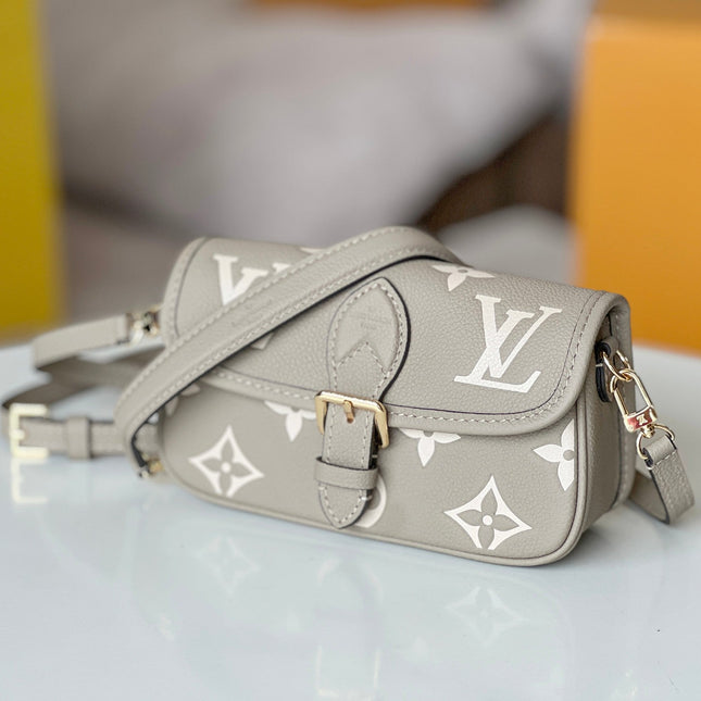 LV 25S MINI NANO DIANE 19 IN TOURTERELLE WHITE MONOGRAM EMPREINTE LEATHER GOLD HARDWARE