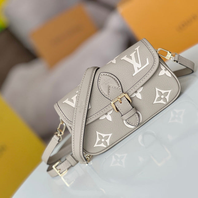LV 25S MINI NANO DIANE 19 IN TOURTERELLE WHITE MONOGRAM EMPREINTE LEATHER GOLD HARDWARE