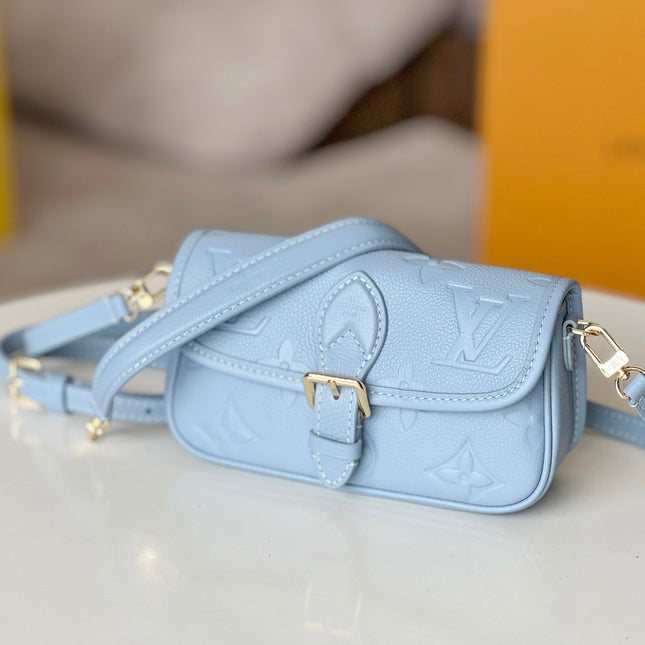 LV 25S MINI NANO DIANE 19 IN BEAU BLUE MONOGRAM EMPREINTE LEATHER GOLD HARDWARE