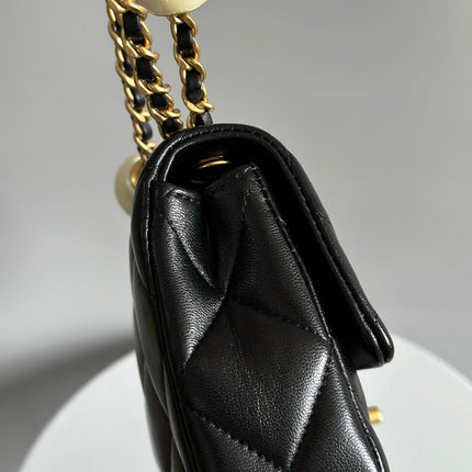 Mini Flap Bag 17cm Black Lamskin Gold Hardware