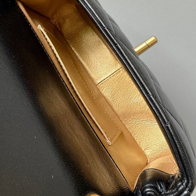 Mini Flap Bag 17cm Black Lamskin Gold Hardware