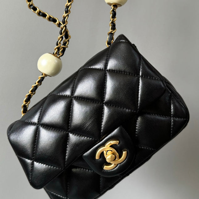 Mini Flap Bag 17cm Black Lamskin Gold Hardware