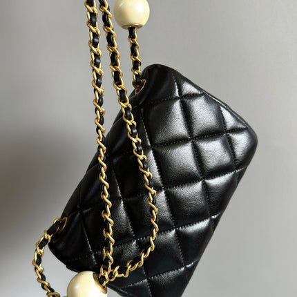 Mini Flap Bag 17cm Black Lamskin Gold Hardware