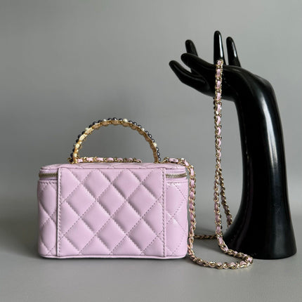 CC Vanity Case Pearl 17cm Cotton Candy Lambskin Gold hardware