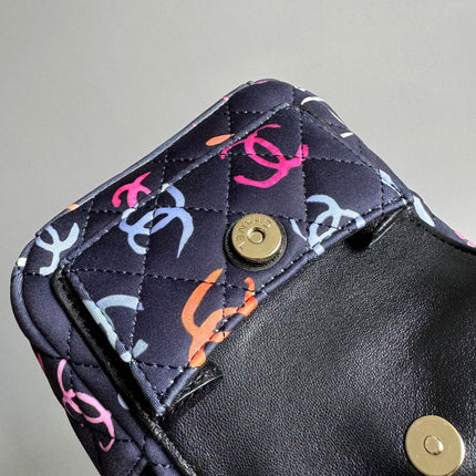 CC BACKPACK 18CM BLACK & MANY OTHER COLORS PRINTED FABRIC GOLD HARDWARE