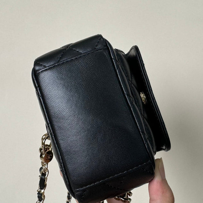 CC MINI 18 BACKPACK BLACK LAMBSKIN LIGHT GOLD HARDWARE