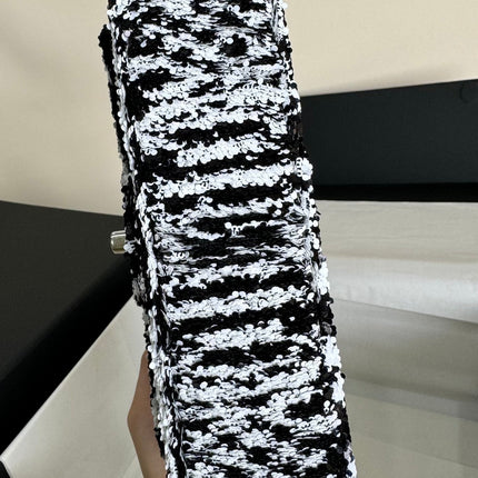 FLAP BAG 20 IN BLACK AND WHITE SEQUINS SILVER HARDWARE