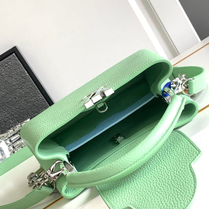 CAPUCINES BB 27 IN LIGHT GREEN TAURILLON SILVER HARDWARE