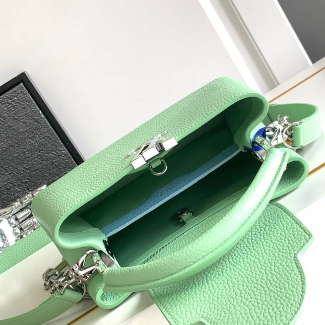 CAPUCINES BB 27 IN LIGHT GREEN TAURILLON SILVER HARDWARE