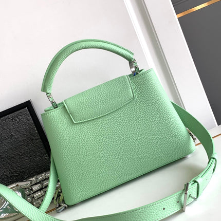 CAPUCINES BB 27 IN LIGHT GREEN TAURILLON SILVER HARDWARE