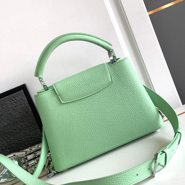 CAPUCINES BB 27 IN LIGHT GREEN TAURILLON SILVER HARDWARE