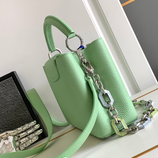 CAPUCINES BB 27 IN LIGHT GREEN TAURILLON SILVER HARDWARE