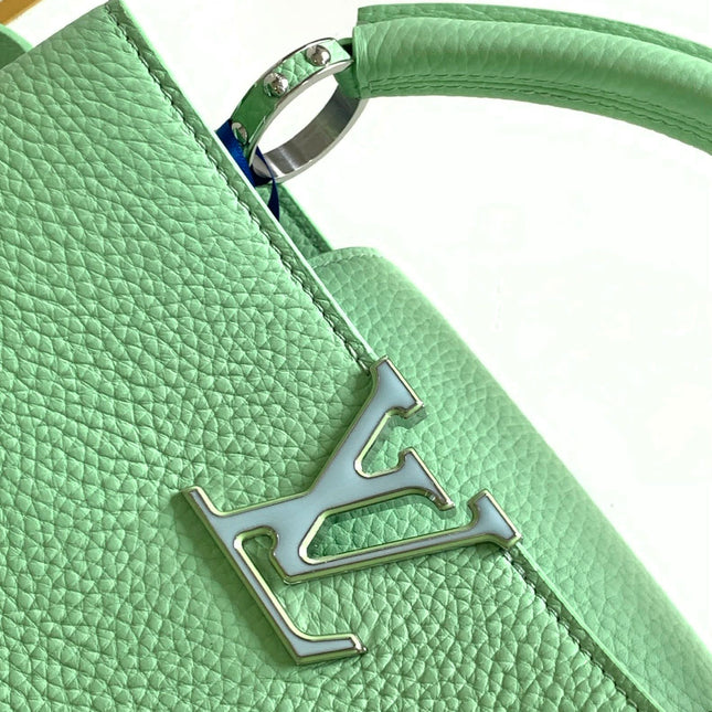 CAPUCINES BB 27 IN LIGHT GREEN TAURILLON SILVER HARDWARE