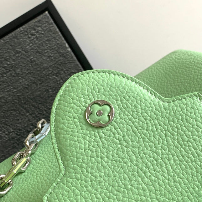 CAPUCINES BB 27 IN LIGHT GREEN TAURILLON SILVER HARDWARE
