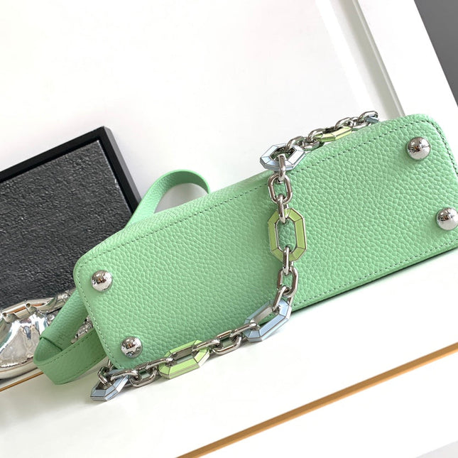CAPUCINES BB 27 IN LIGHT GREEN TAURILLON SILVER HARDWARE