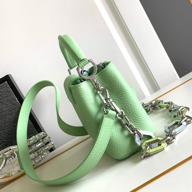 CAPUCINES MINI 21 IN LIGHT GREEN TAURILLON SILVER HARDWARE