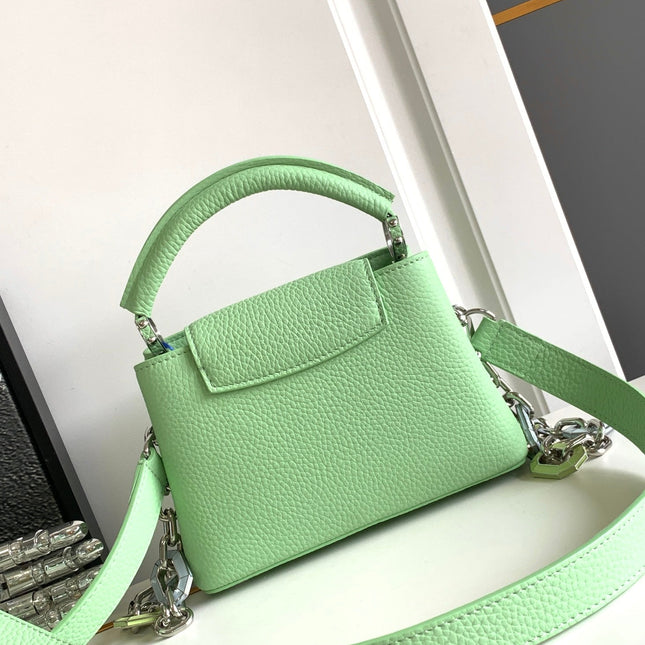 CAPUCINES MINI 21 IN LIGHT GREEN TAURILLON SILVER HARDWARE