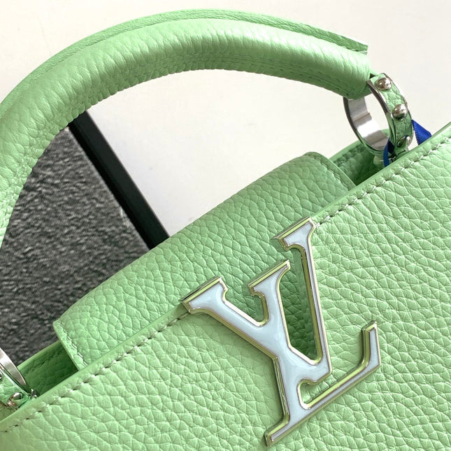 CAPUCINES MINI 21 IN LIGHT GREEN TAURILLON SILVER HARDWARE