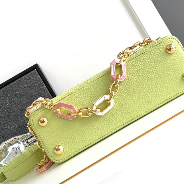 CAPUCINES BB 27 IN PEAR GREEN TAURILLON GOLD HARDWARE